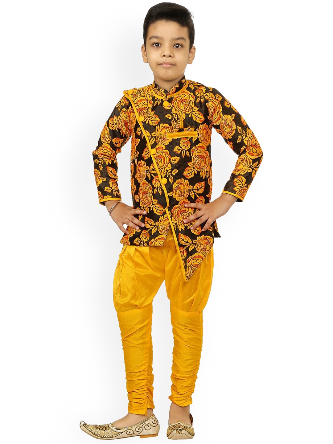 

BAESD Boys Self-Designed Velvet Sherwani Set, Yellow