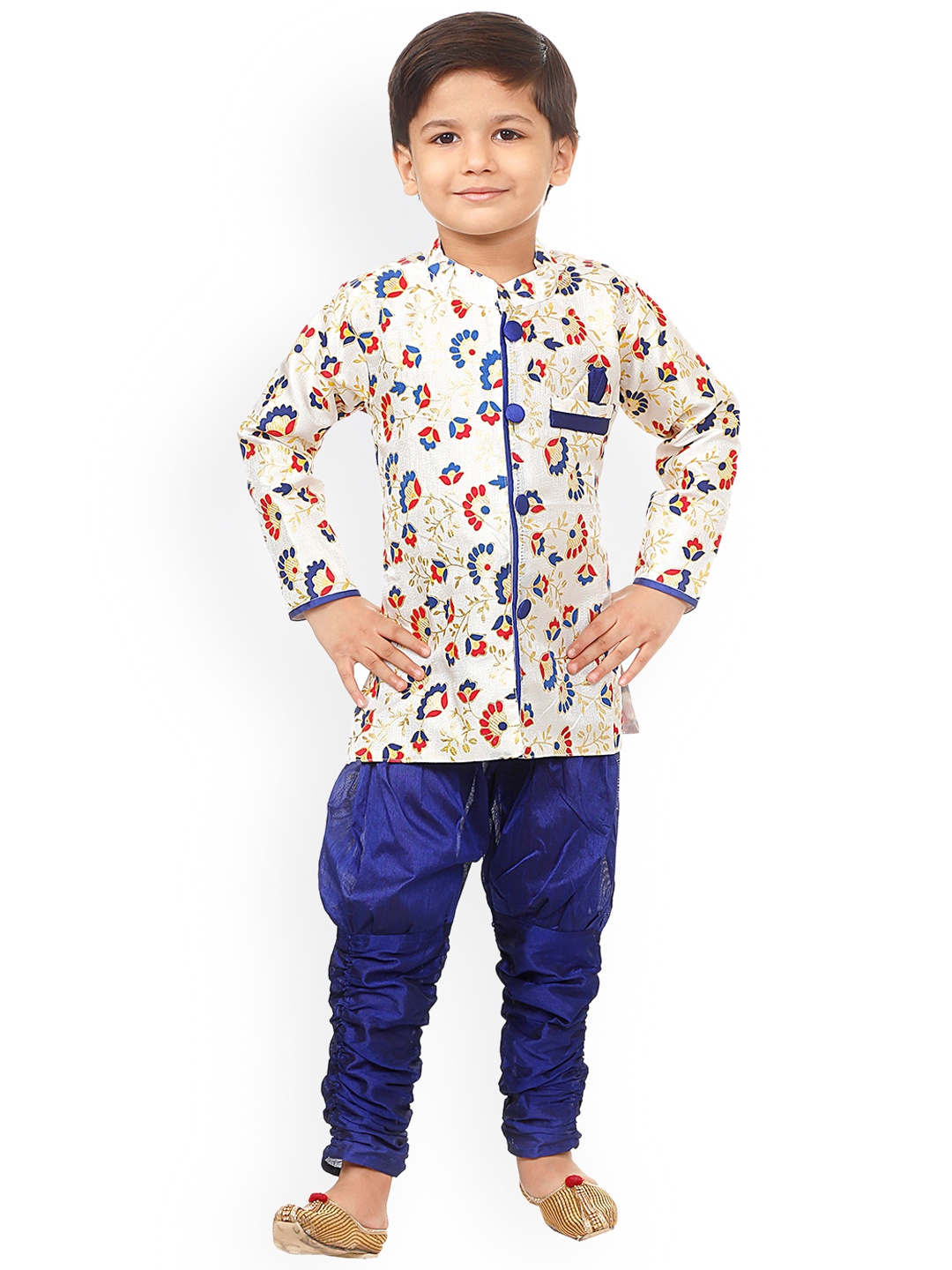 

BAESD Boys Ethnic Motifs Woven Design Sherwani With Dhoti Pants, Cream