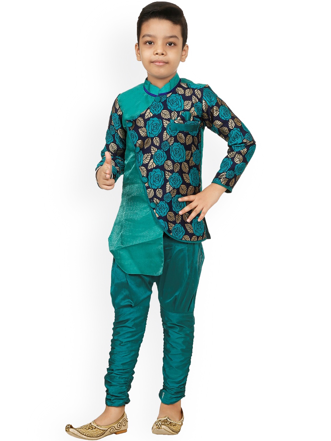 

BAESD Boys Self Designed Velvet Sherwani Set, Green