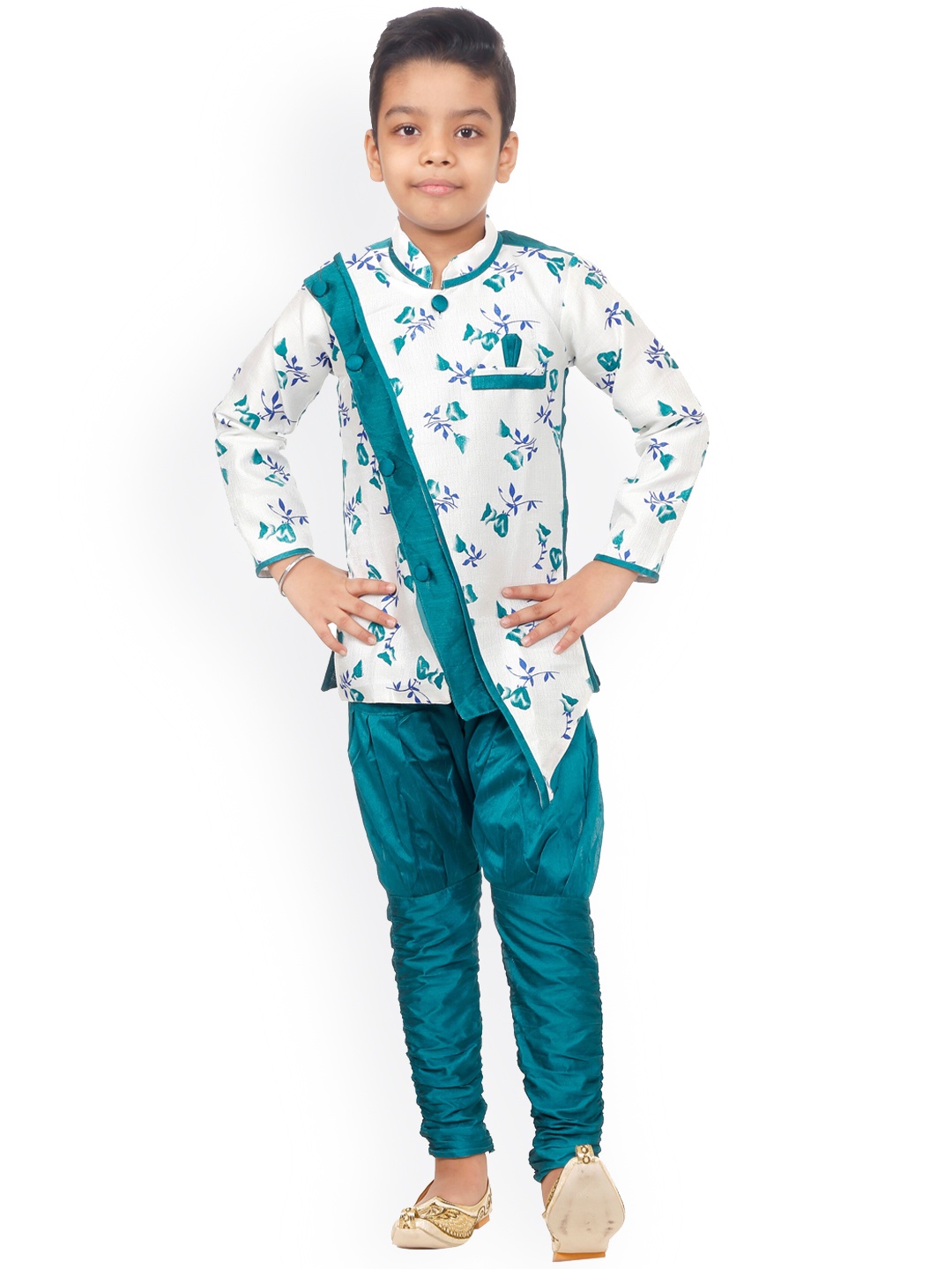 

BAESD Boys Floral Printed Sherwani With Churidar, Green