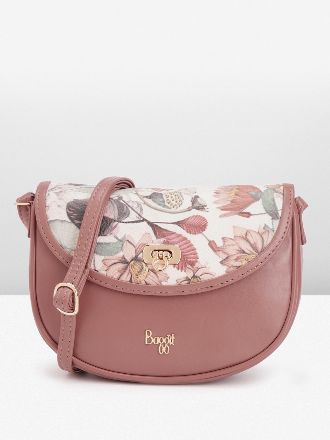 

Baggit Floral Printed Half Moon Sling Bag, Pink