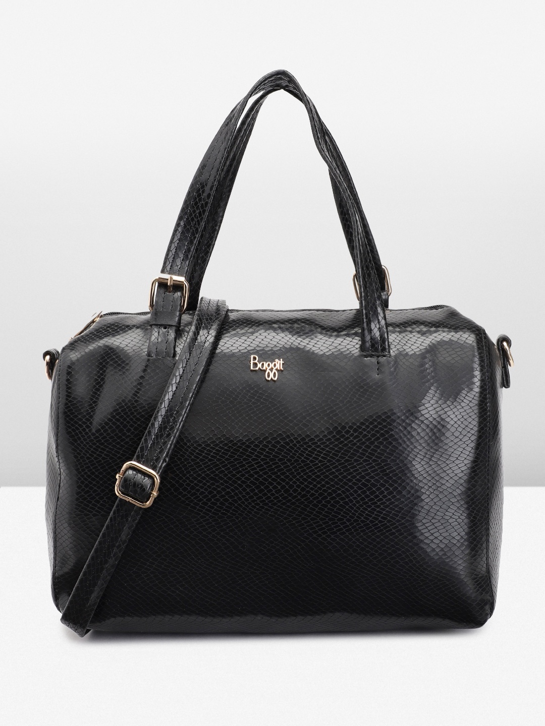 

Baggit Black Snakeskin Textured PU Structured Handheld Bag