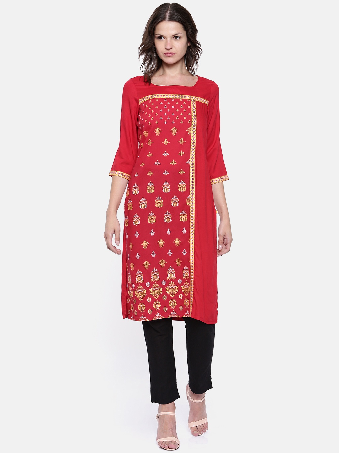 

AURELIA Women Red Printed Straight Kurta