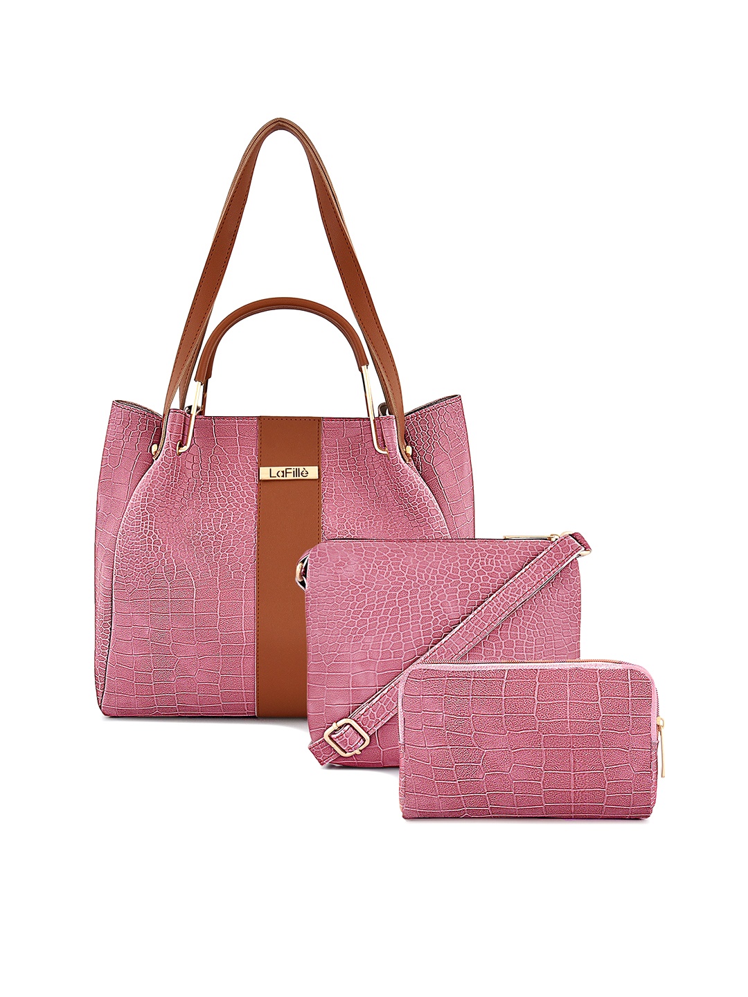 

LaFille Set Of 3 Textured Structured Handheld Bag, Purple