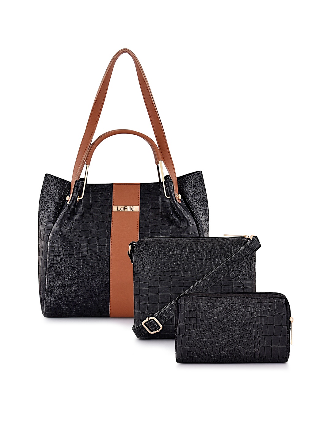

LaFille Structured Handheld Bag with Cut Work, Black