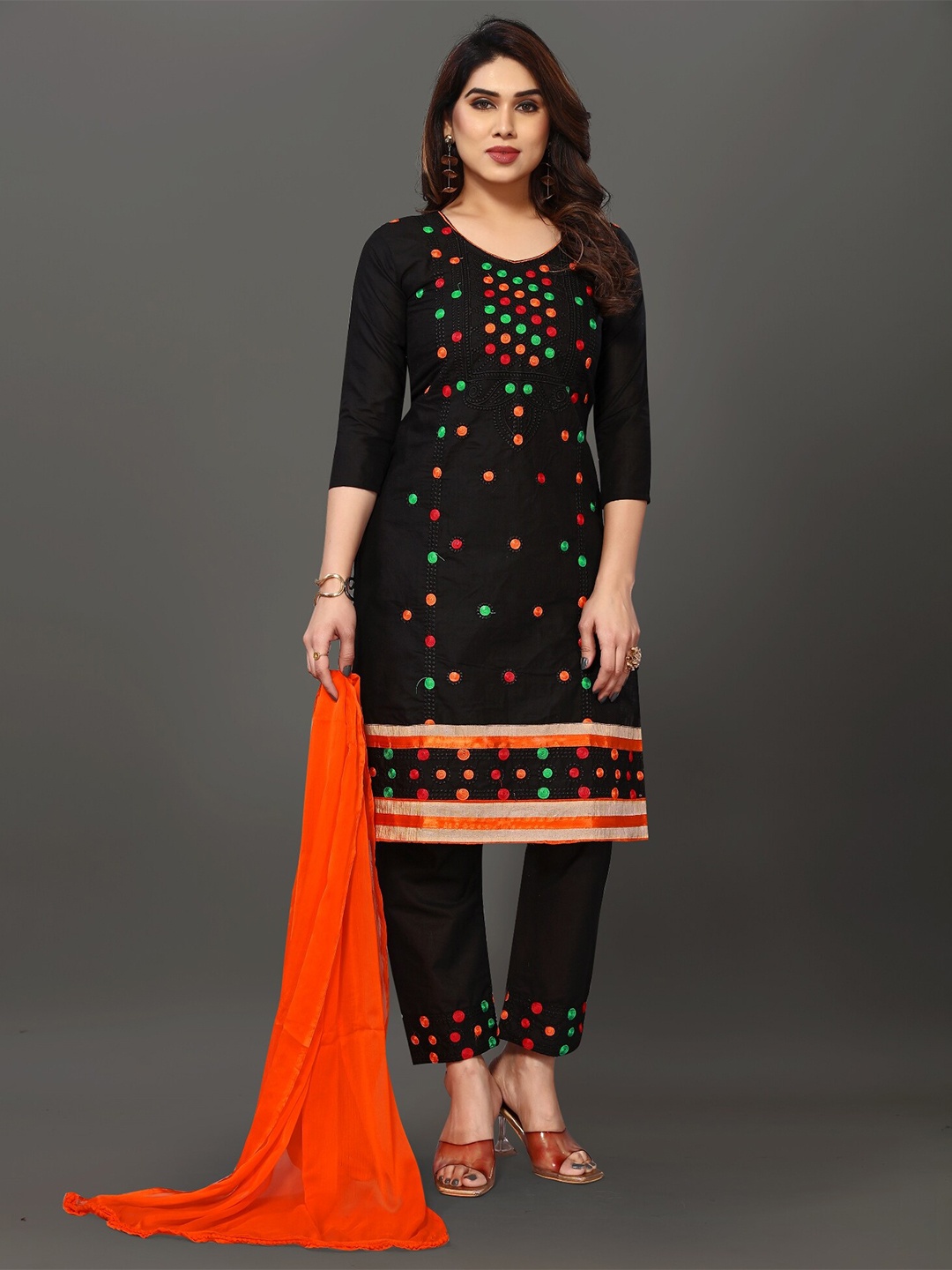 

APNISHA Embroidered Unstitched Dress Material, Black