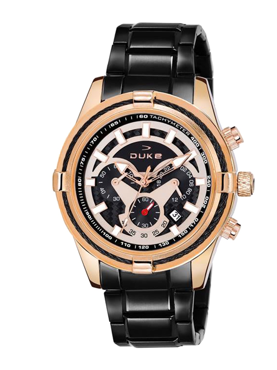 

Duke Men Embellished Dial & Bracelet Style Straps Analogue Watch DK4006CRM02C, Rose gold