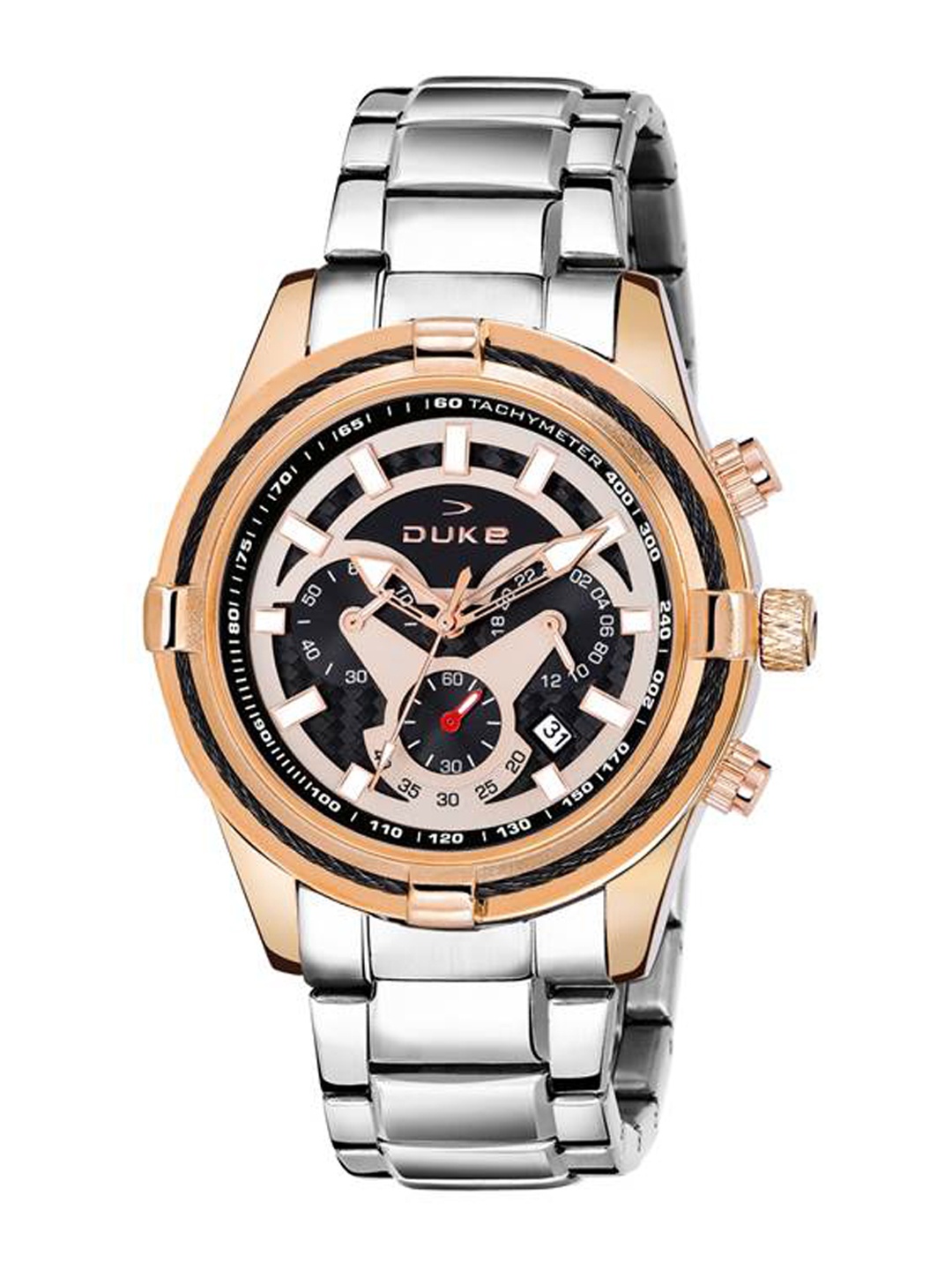 

Duke Men Dial & Stainless Steel Bracelet Style Straps Analogue Watch DK4003CRM02C, Black