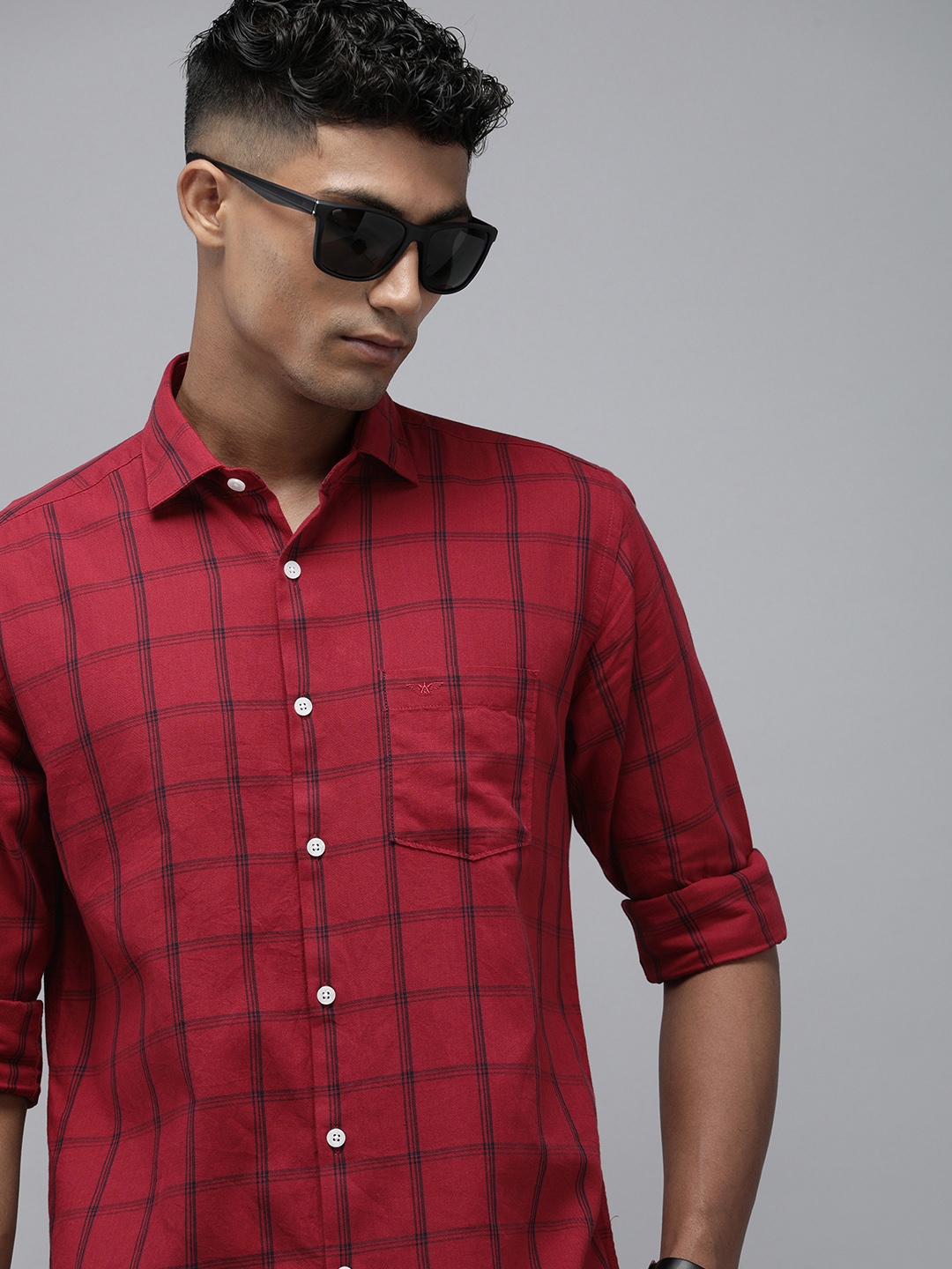 

Park Avenue Slim Fit Tartan Checks Pure Cotton Casual Shirt, Red