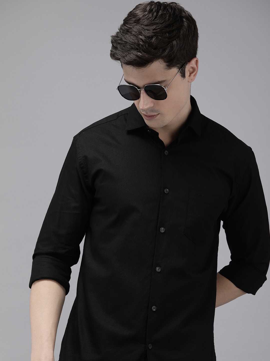 

Park Avenue Pure Cotton Cutaway Collar Slim Fit Casual Shirt, Black