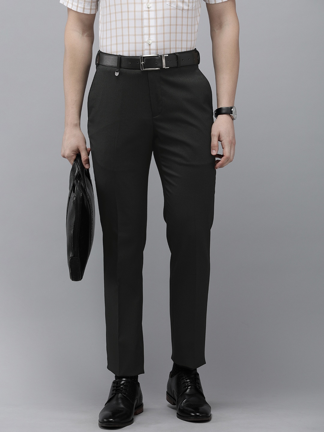 

Park Avenue Men Mid-Rise Slim Fit Self Design Formal Trousers, Black