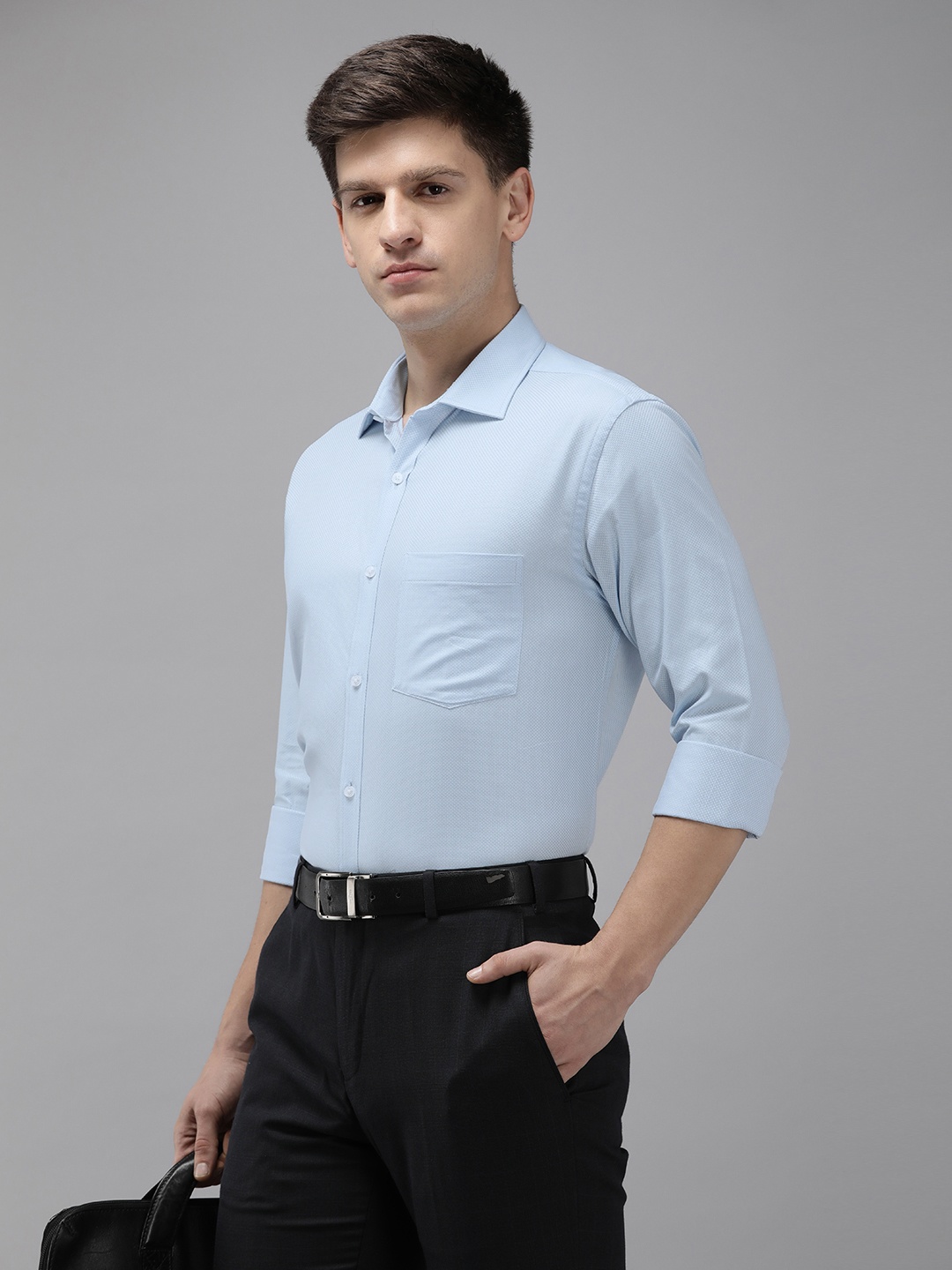 

Park Avenue Pure Cotton Textured Slim Fit Formal Shirt, Blue