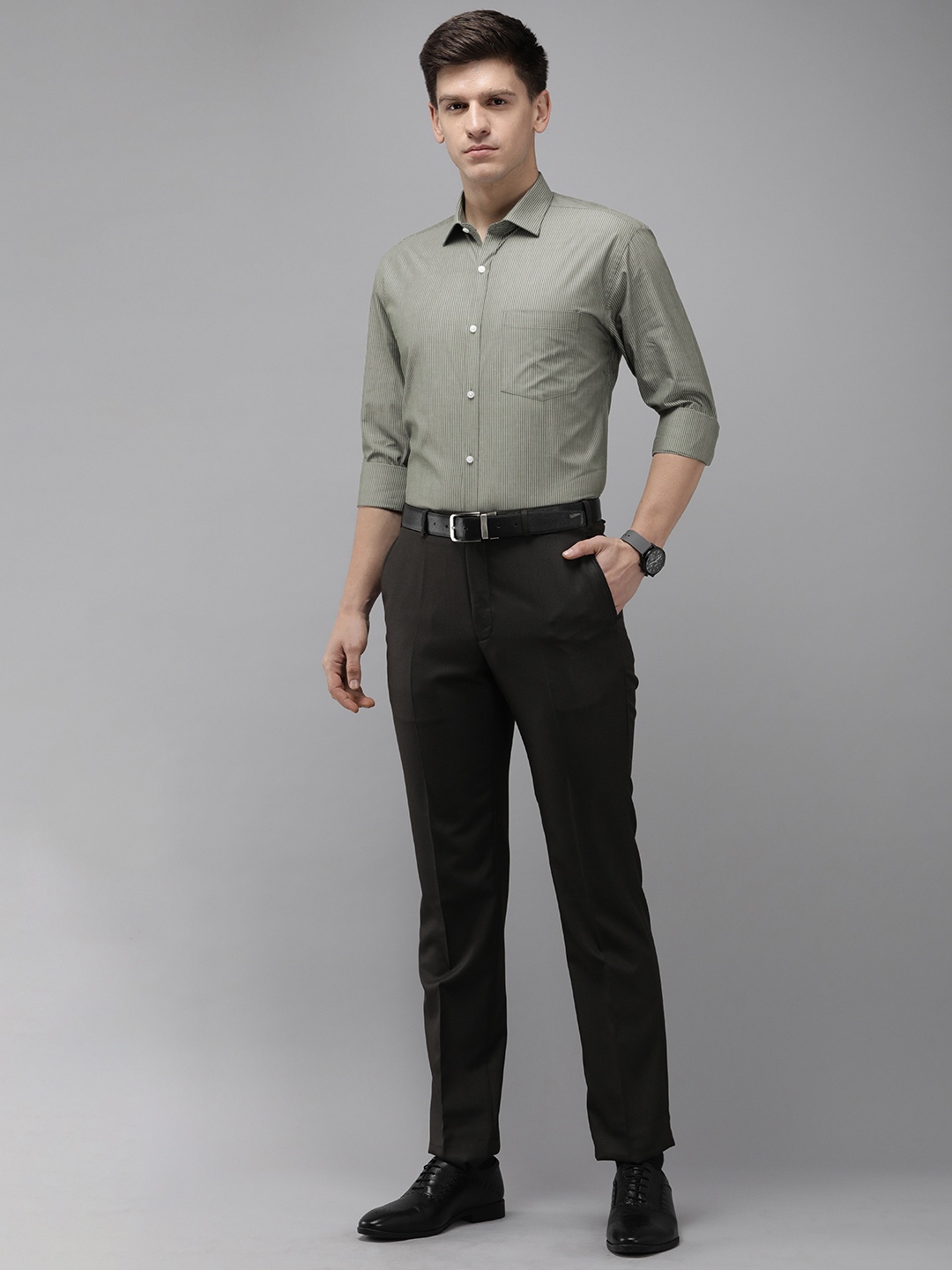 

Park Avenue Slim Fit Striped Pure Cotton Formal Shirt, Olive
