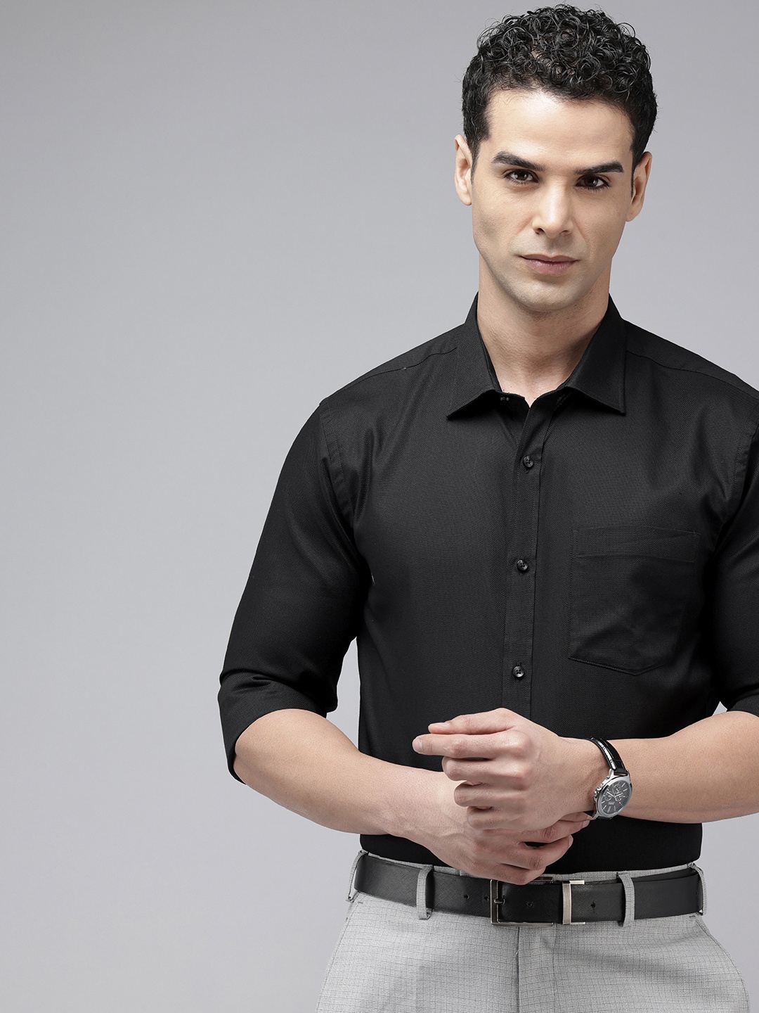 

Park Avenue Slim Fit Textured Pure Cotton Formal Shirt, Black