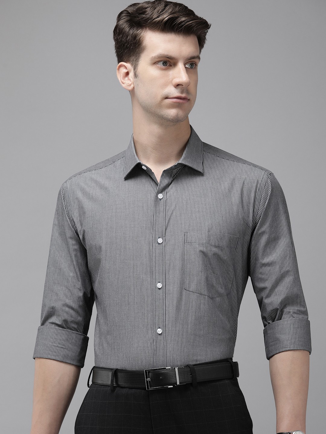 

Park Avenue Striped Slim Fit Pure Cotton Formal Shirt, Grey