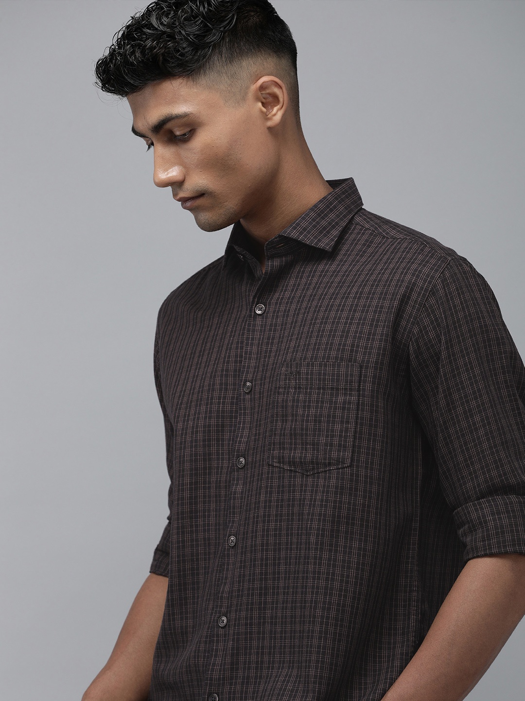 

Park Avenue Slim Fit Checked Pure Cotton Casual Shirt, Black