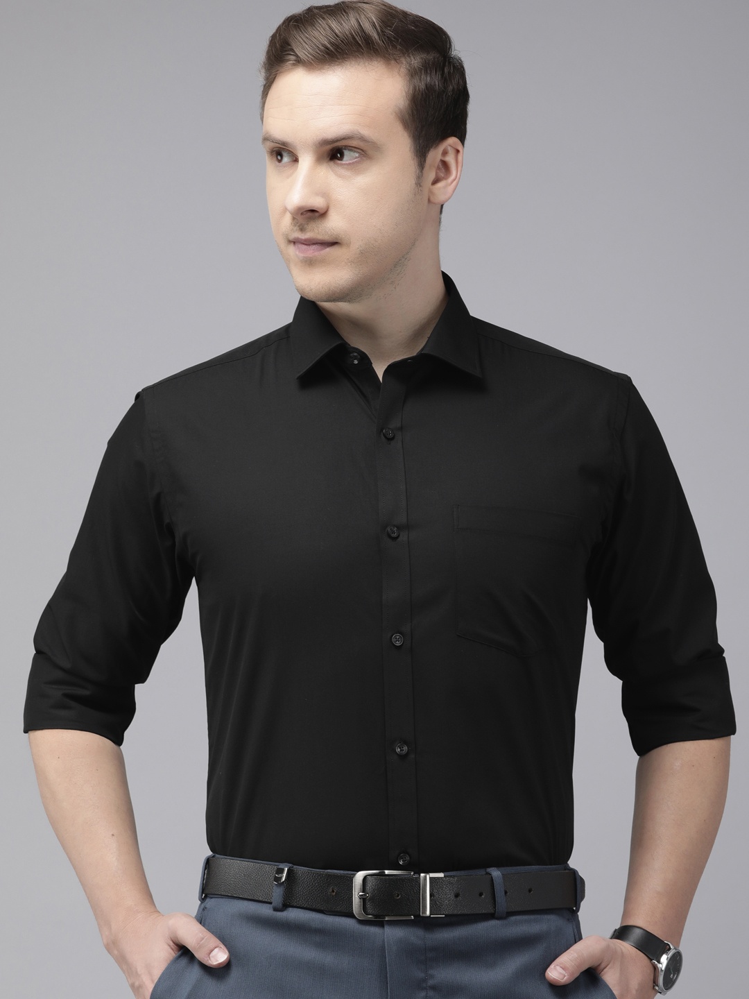 

Park Avenue Solid Slim Fit Formal Shirt, Black