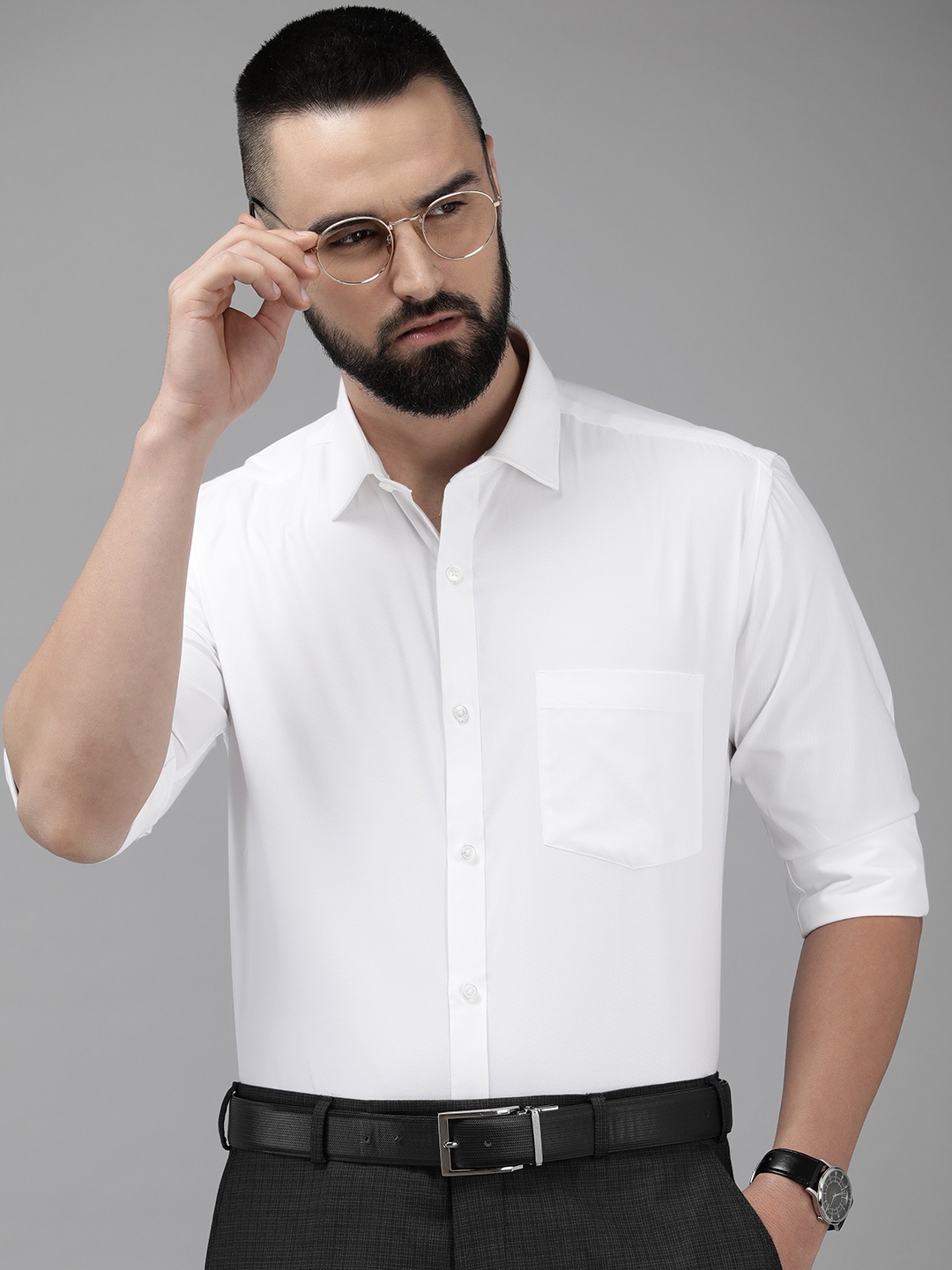 

Park Avenue Self Design Slim Fit Textured Formal Shirt, White