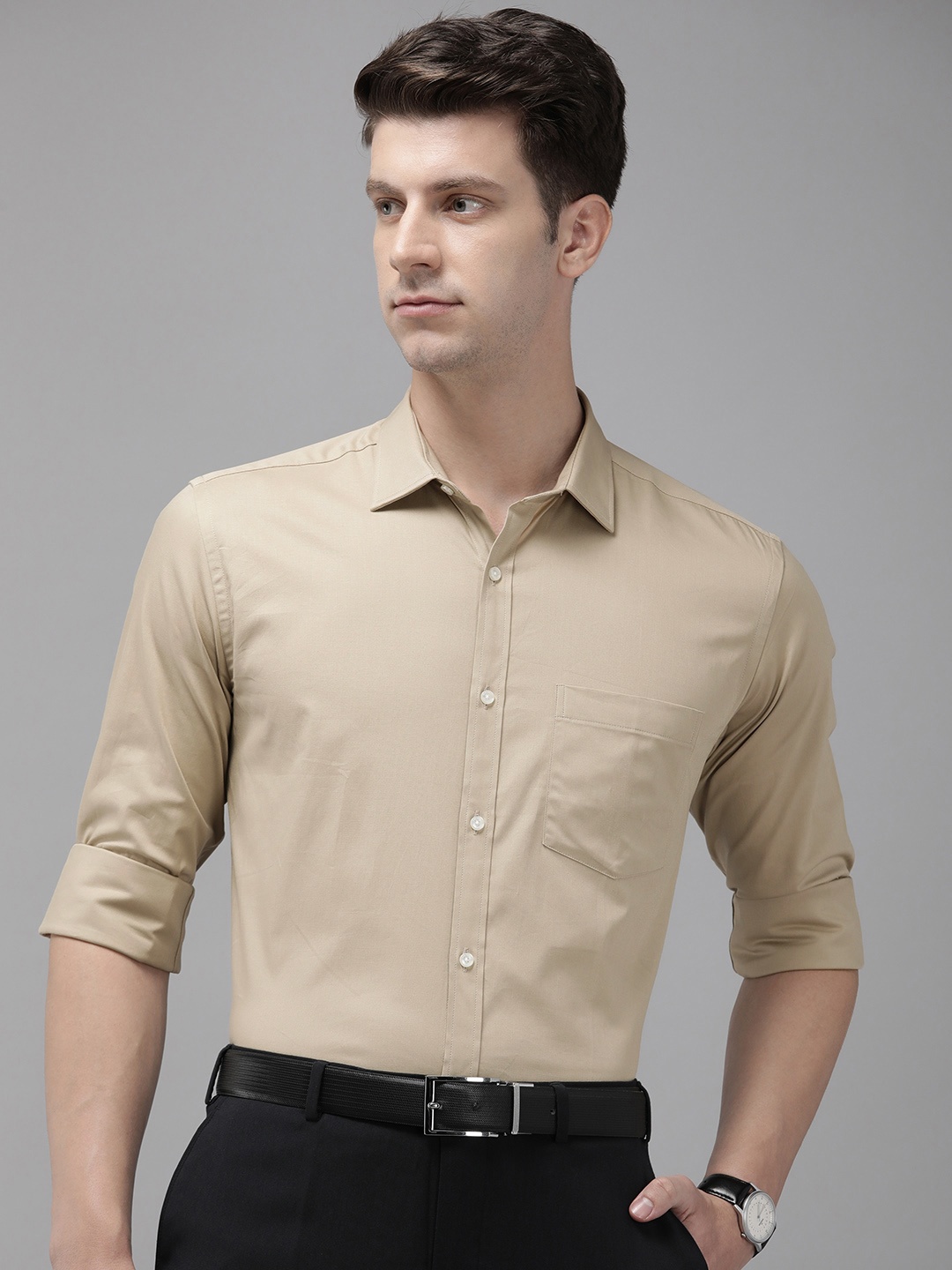 

Park Avenue Solid Slim Fit Formal Shirt, Khaki