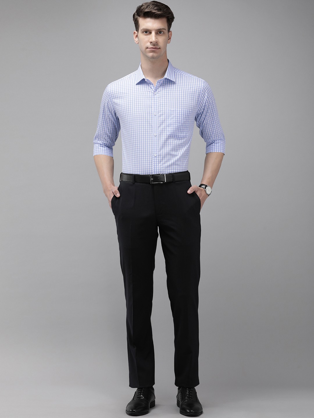 

Park Avenue Pure Cotton Checked Slim Fit Formal Shirt, Blue
