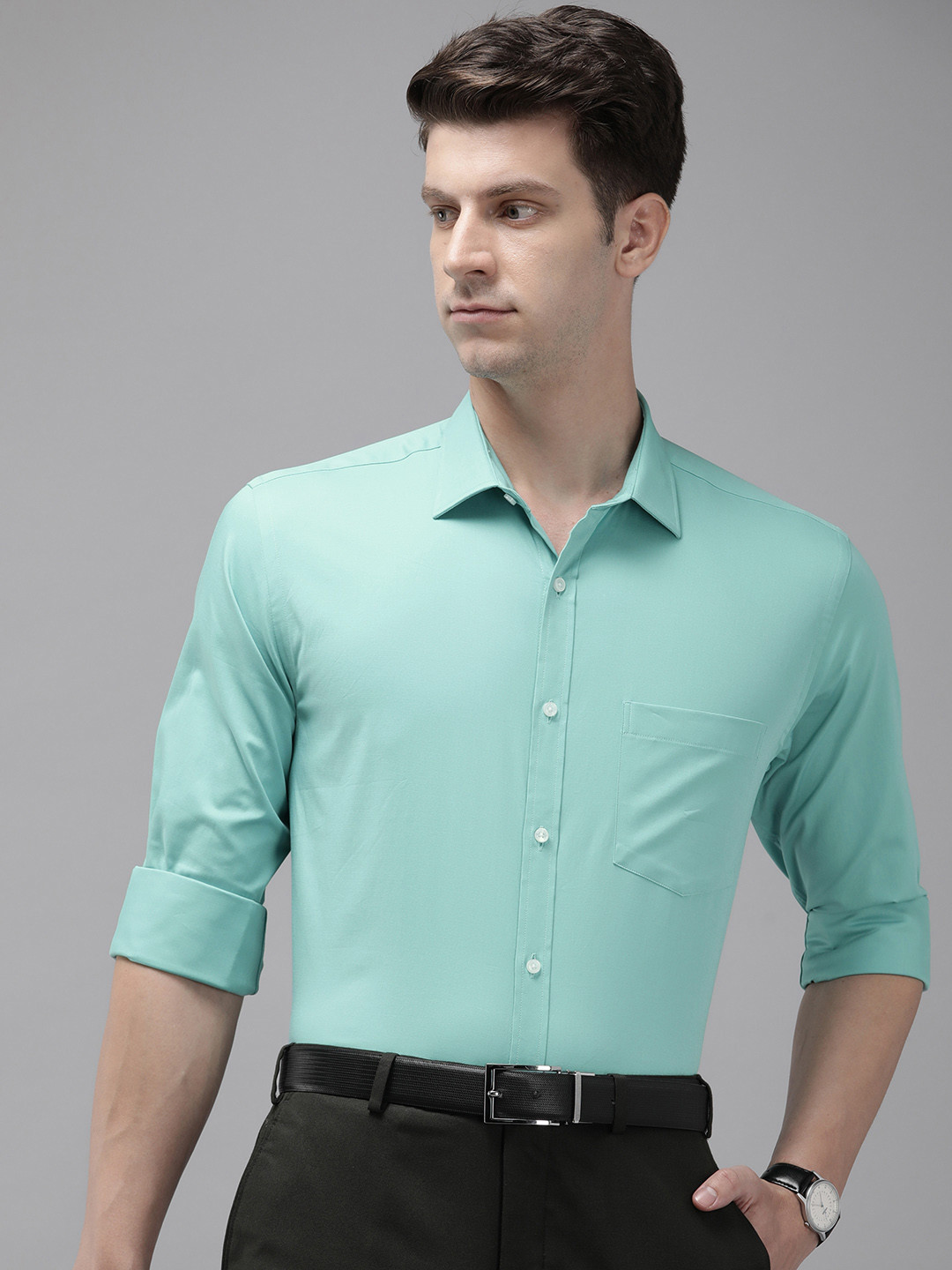 

Park Avenue Solid Slim Fit Formal Shirt, Sea green