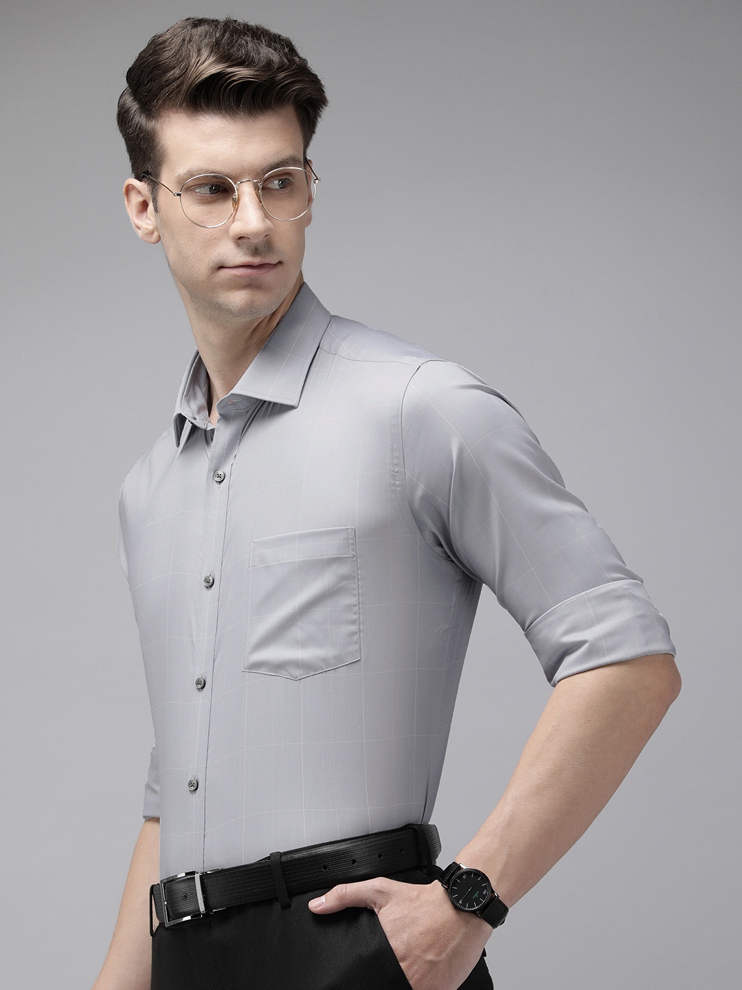 

Park Avenue Slim Fit Checked Formal Shirt, Grey