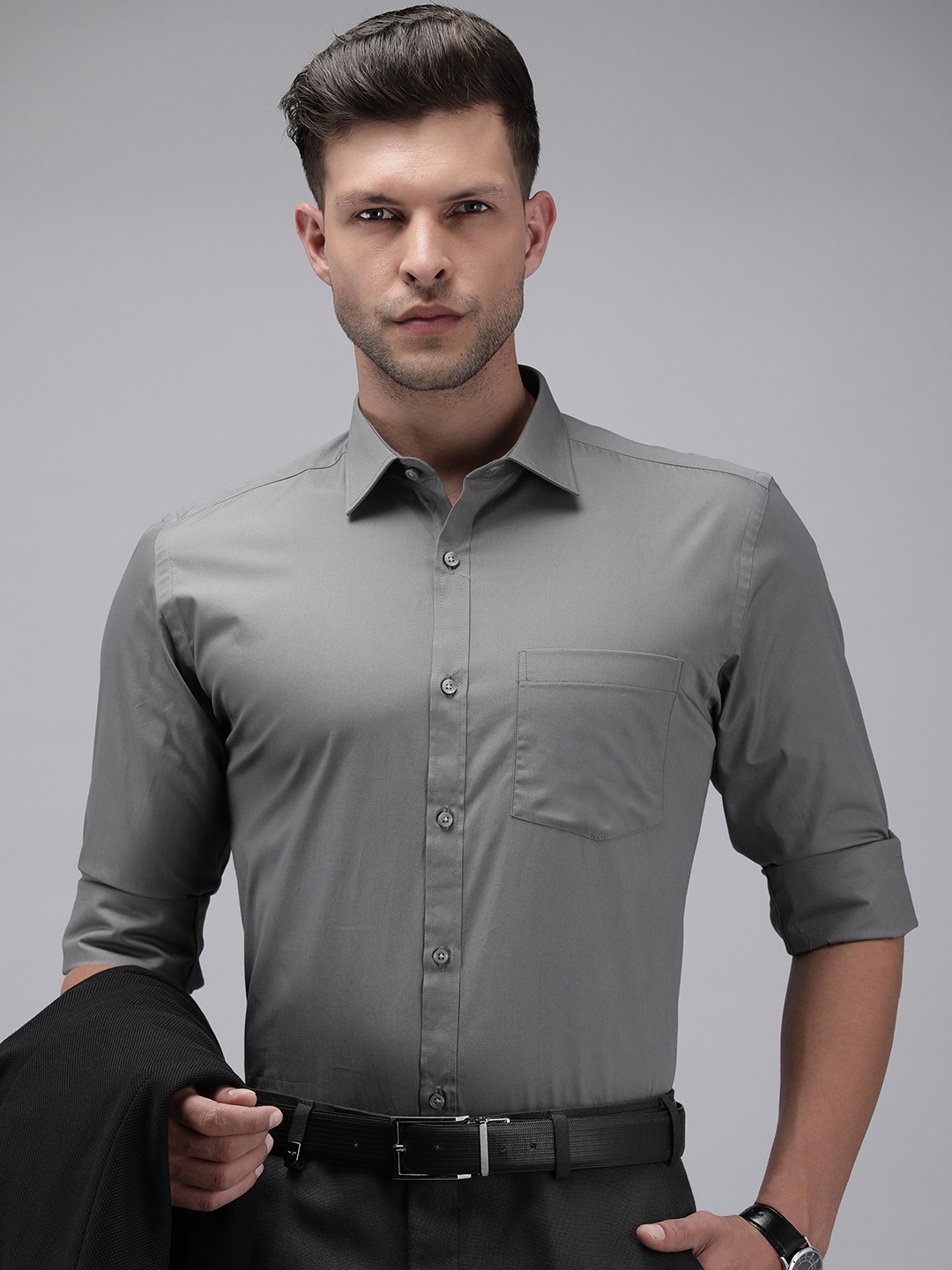 

Park Avenue Pure Cotton Slim Fit Opaque Formal Shirt, Grey