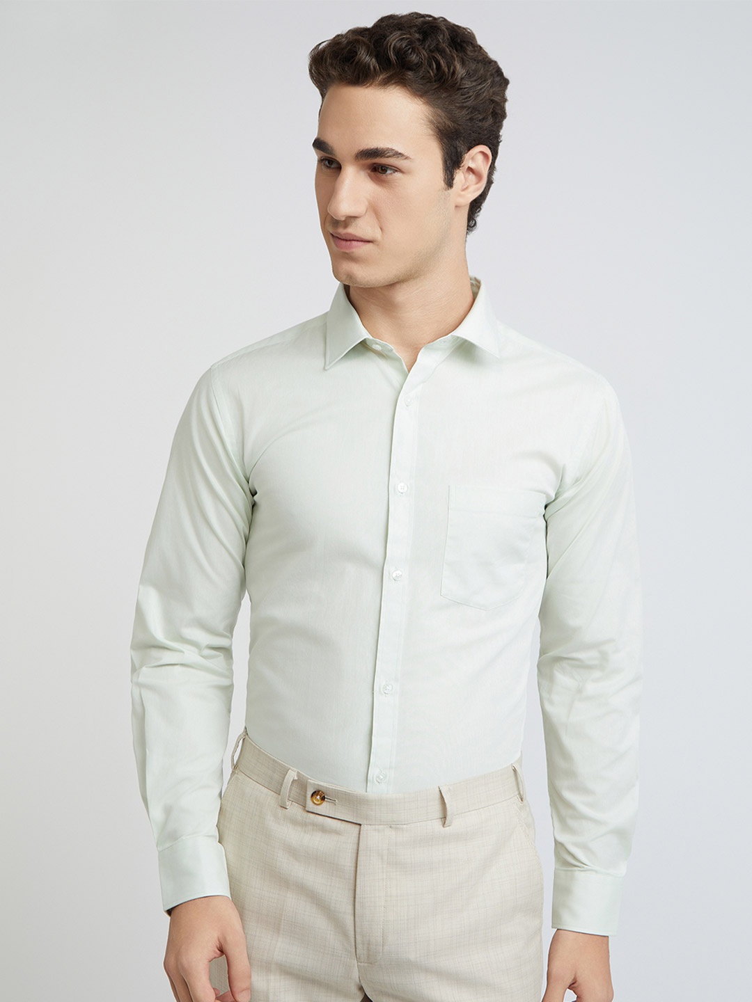 

Park Avenue Pure Cotton Slim Fit Cutaway Collar Formal Shirt, Cream