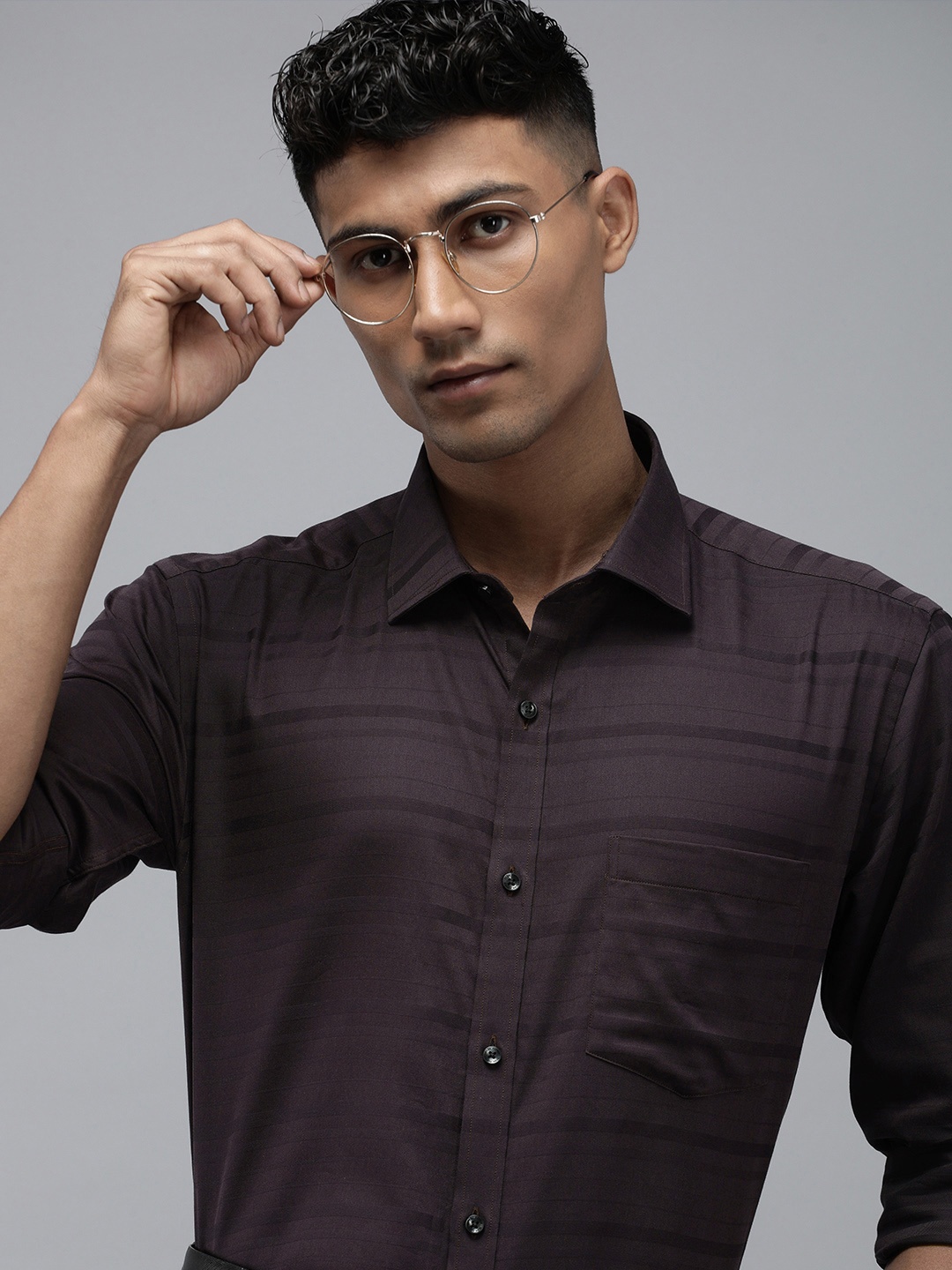 

Park Avenue Slim Fit Horizontal Stripes Pure Cotton Formal Shirt, Purple