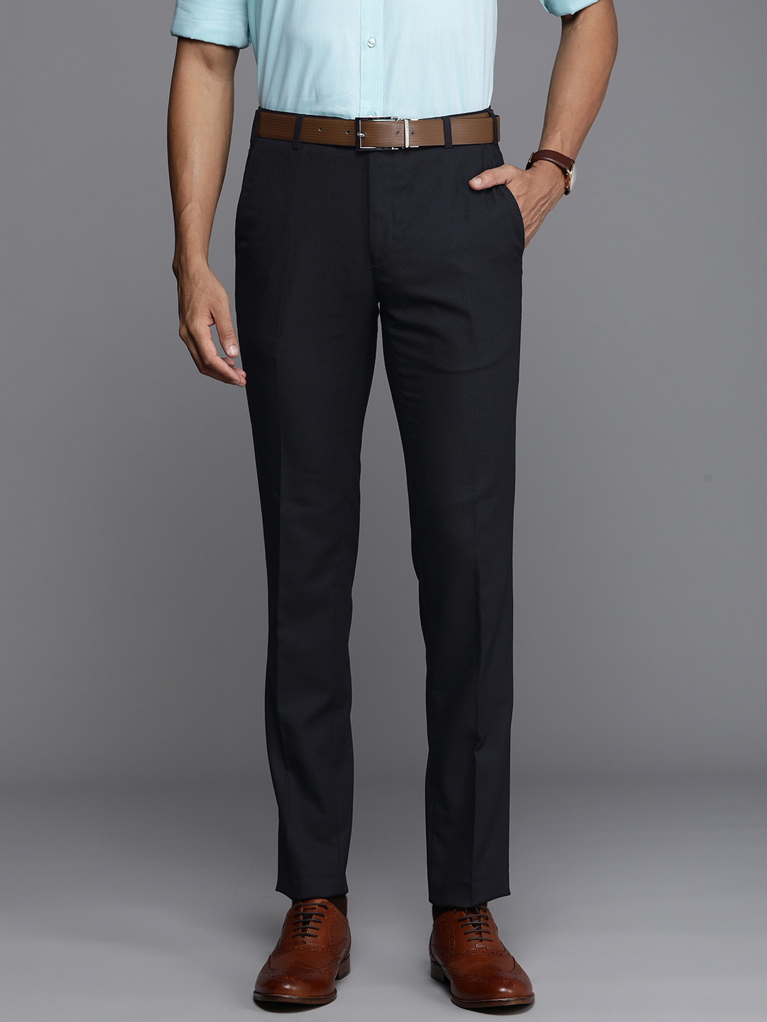 

Raymond Men Slim Fit Formal Trousers, Navy blue
