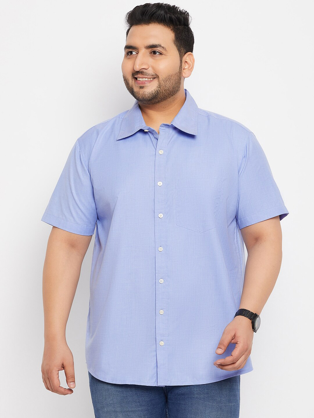 

bigbanana Spread Collar Pure Cotton Casual Shirt, Blue