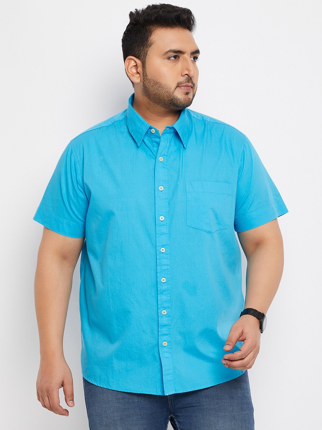 

bigbanana Plus Size Spread Collar Pure Cotton Casual Shirt, Blue