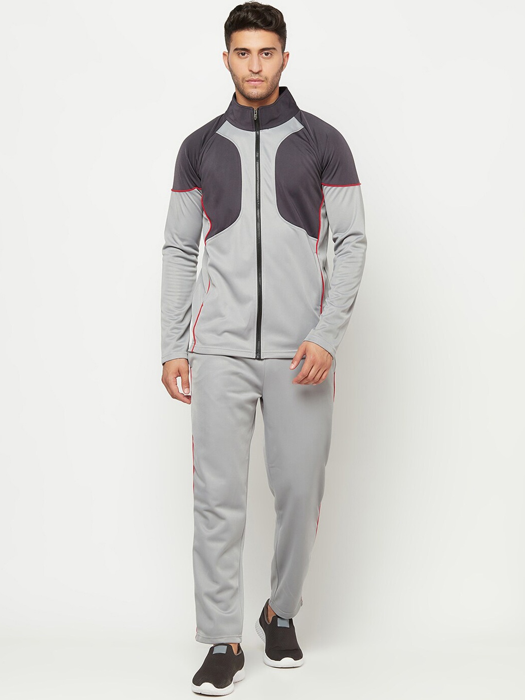 

GLITO Colorblocked Stretchable Gym Wear Track Suit, Grey