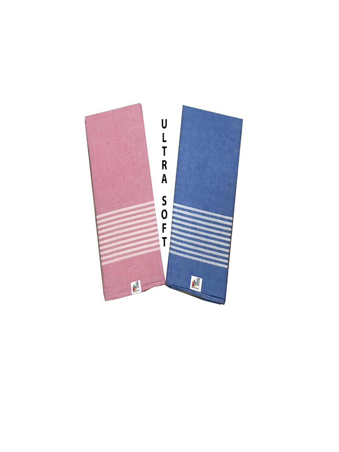 

AMRO BEAUTILITY NEEDS Kids Blue & Pink 2 Pieces Striped 250 GSM Cotton Bath Towels