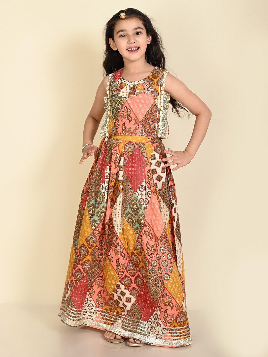 

LIL PITAARA Girls Printed Ready to Wear Lehenga Choli, White