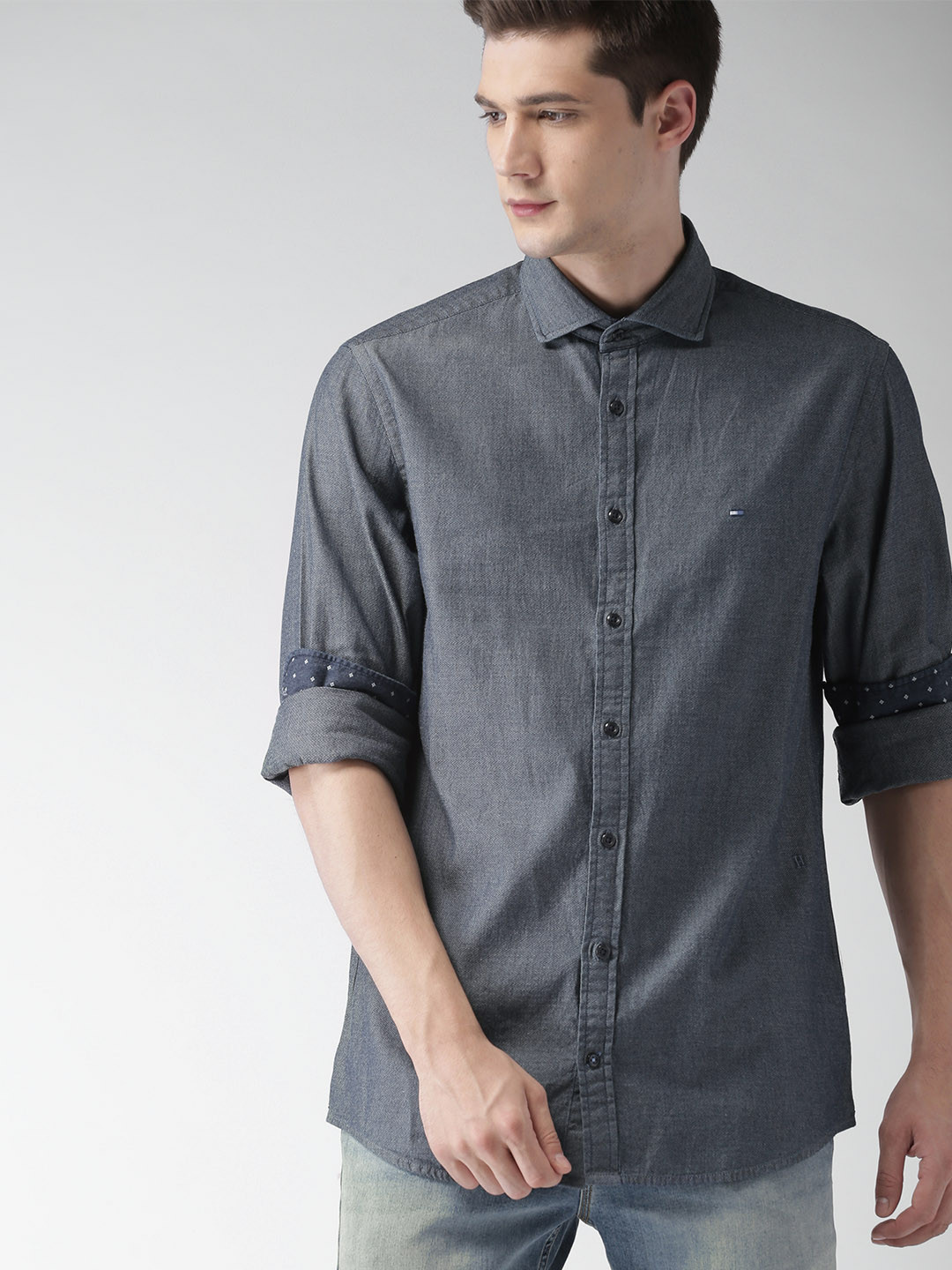 

Tommy Hilfiger Men Blue Snug Regular Fit Self Design Casual Shirt