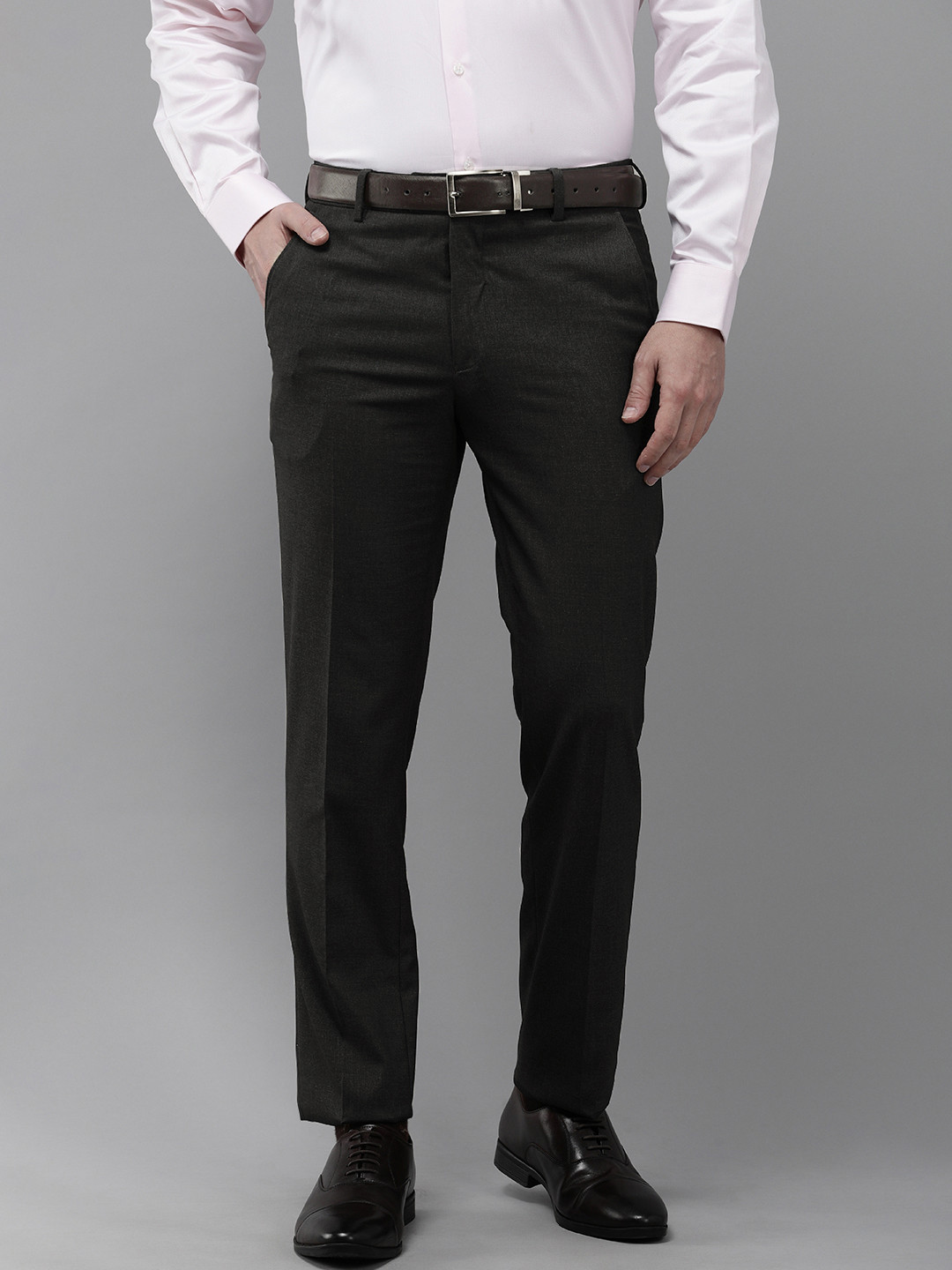 

Van Heusen Men Solid Slim Fit Formal Trousers, Charcoal