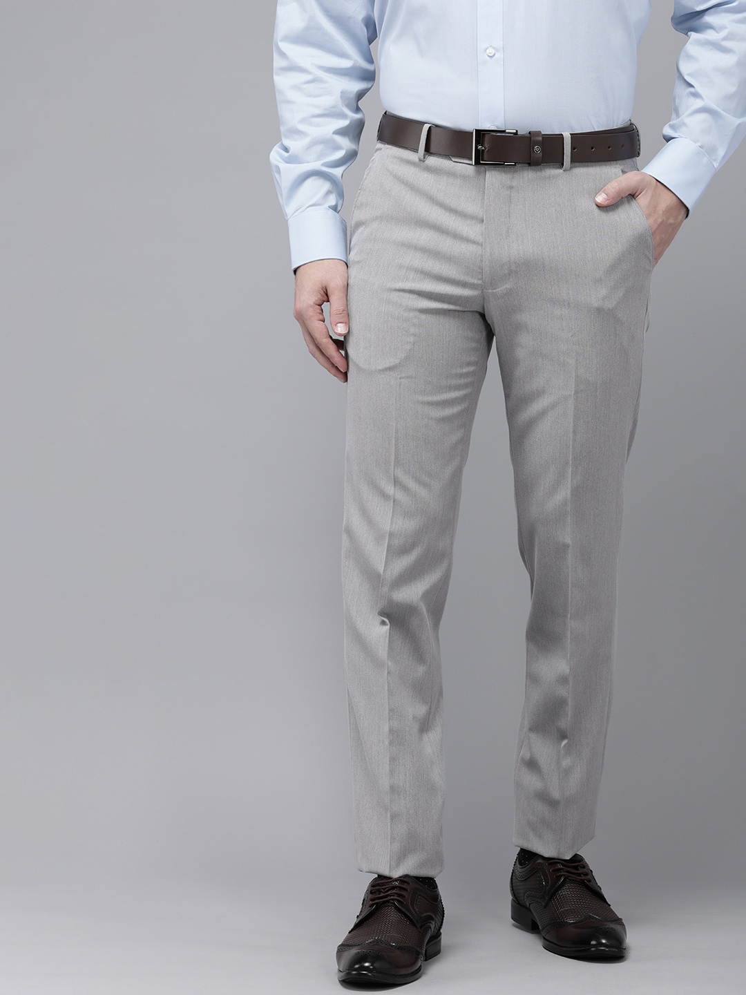 

Van Heusen Men Slim Fit Mid-Rise Formal Trousers, Grey