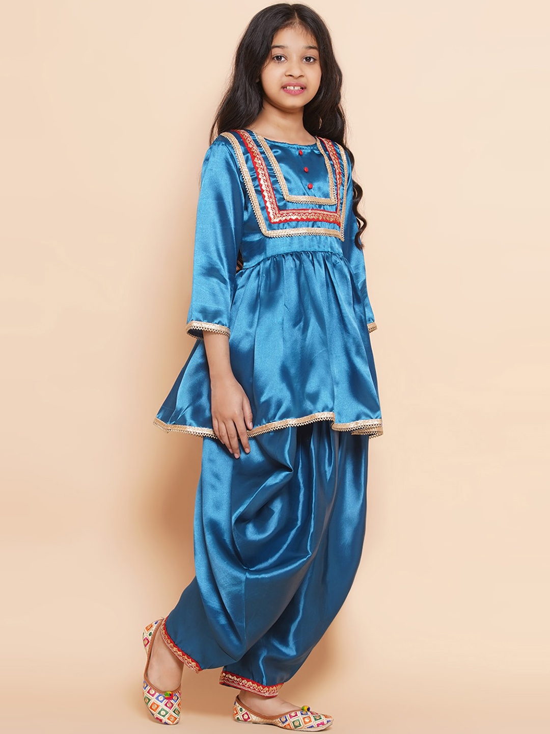 

Modish Couture Girls Pleated Gotta Patti Anarkali Kurta & Salwar With Dupatta, Teal