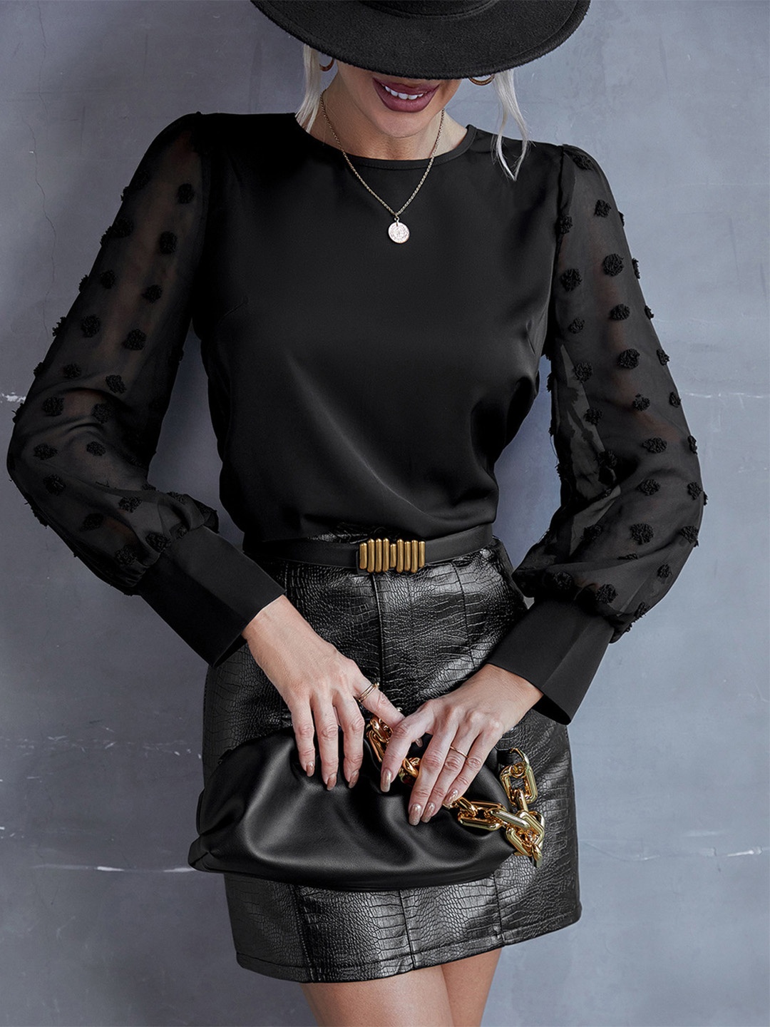 

BoStreet Black Cuffed Sleeves Top