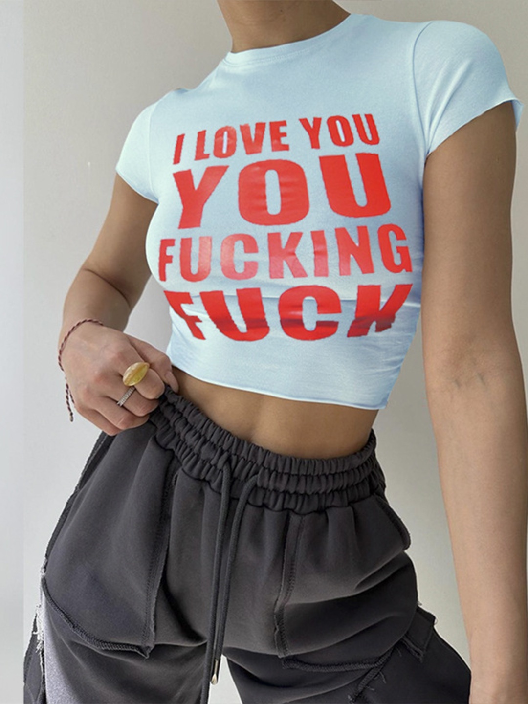 

BoStreet White & Red Typography Printed Fitted Crop Top