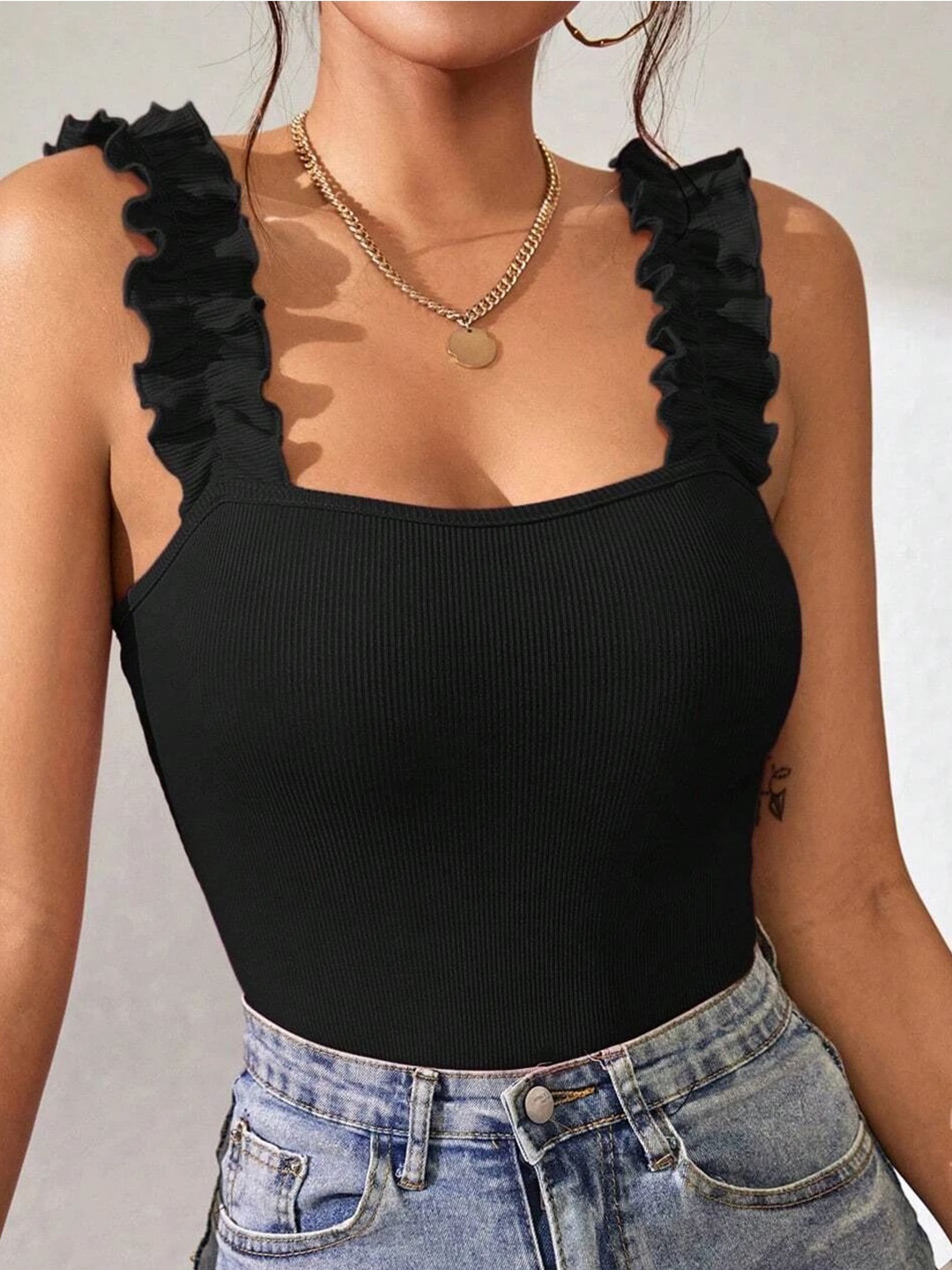 

StyleCast Black Square Neck Sleeveless BodySuit