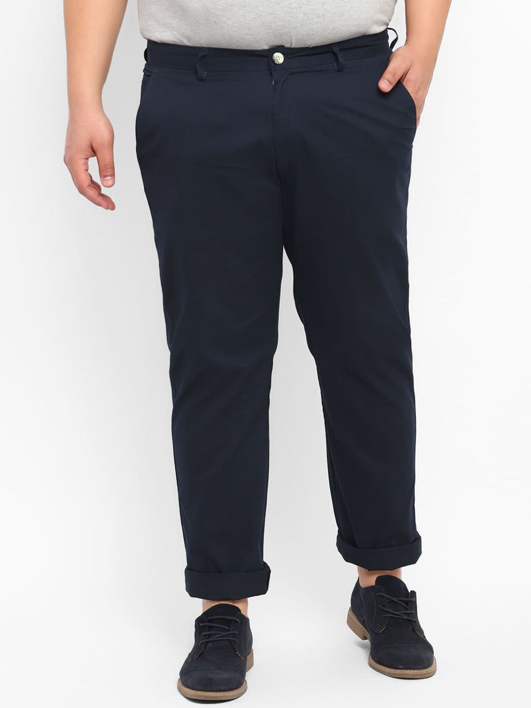 

Urbano Plus Men Mid Rise Pure Cotton Chinos Trousers, Navy blue