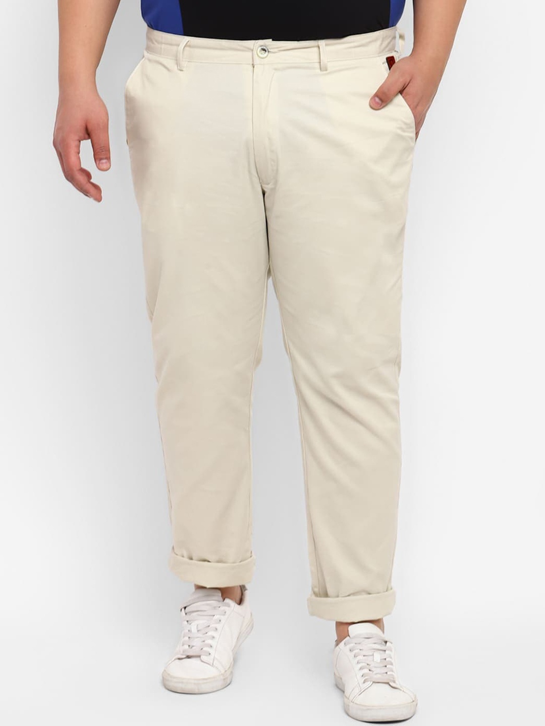 

Urbano Plus Men Mid Rise Pure Cotton Chinos Trousers, Cream