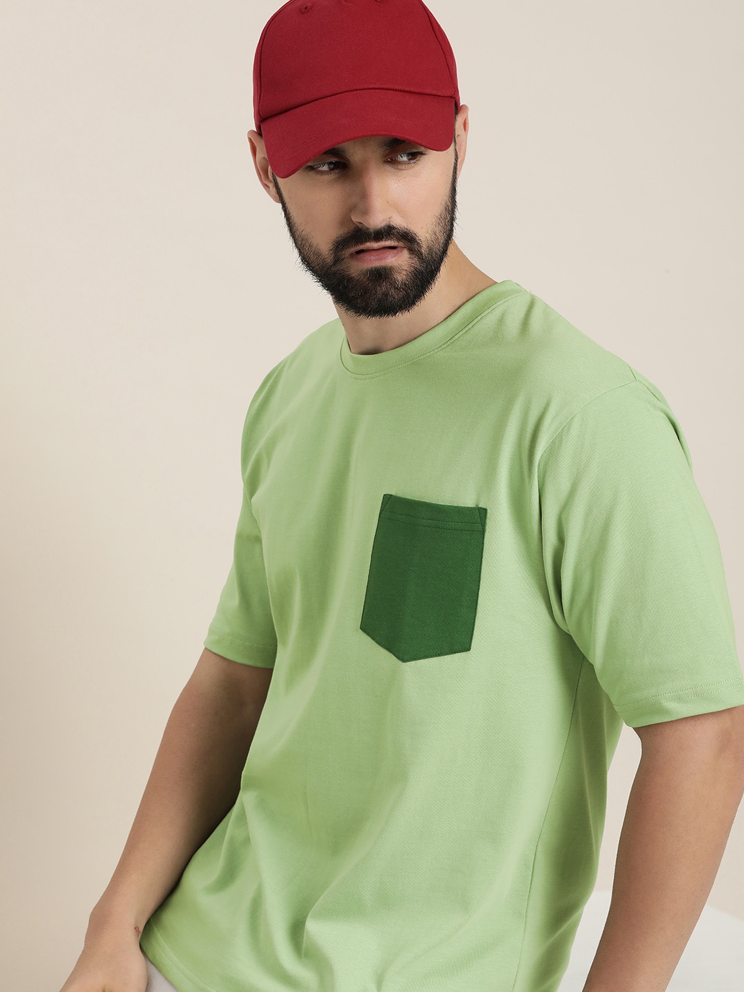

DILLINGER Men Colourblocked Oversized Pure Cotton T-shirt, Green