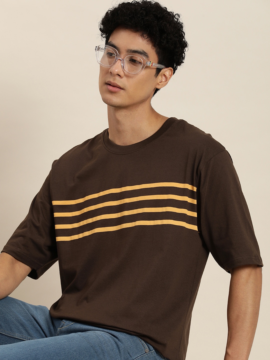 

DILLINGER Men Striped Oversized T-shirt, Brown