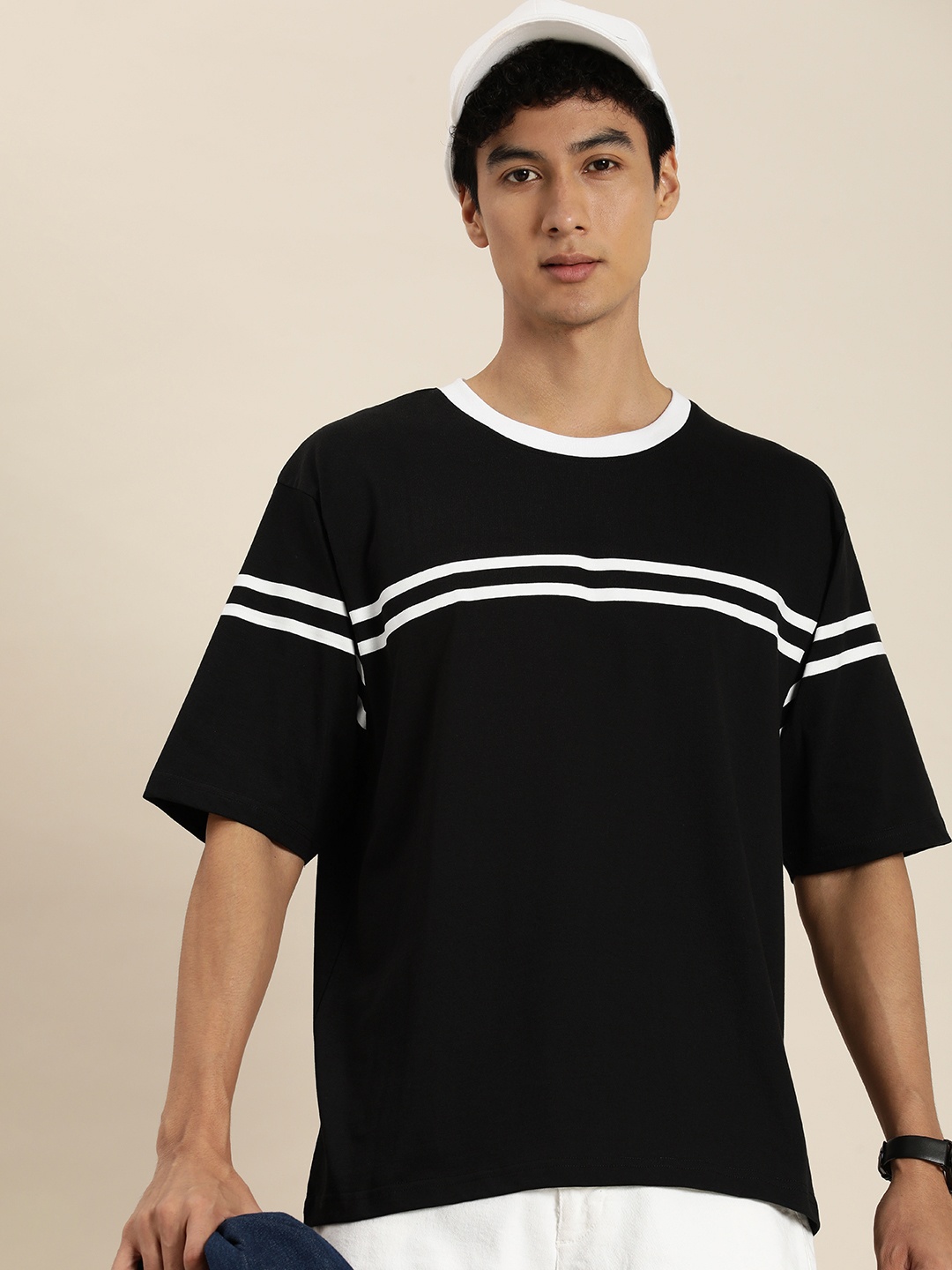 

DILLINGER Men Striped Oversized T-shirt, Black