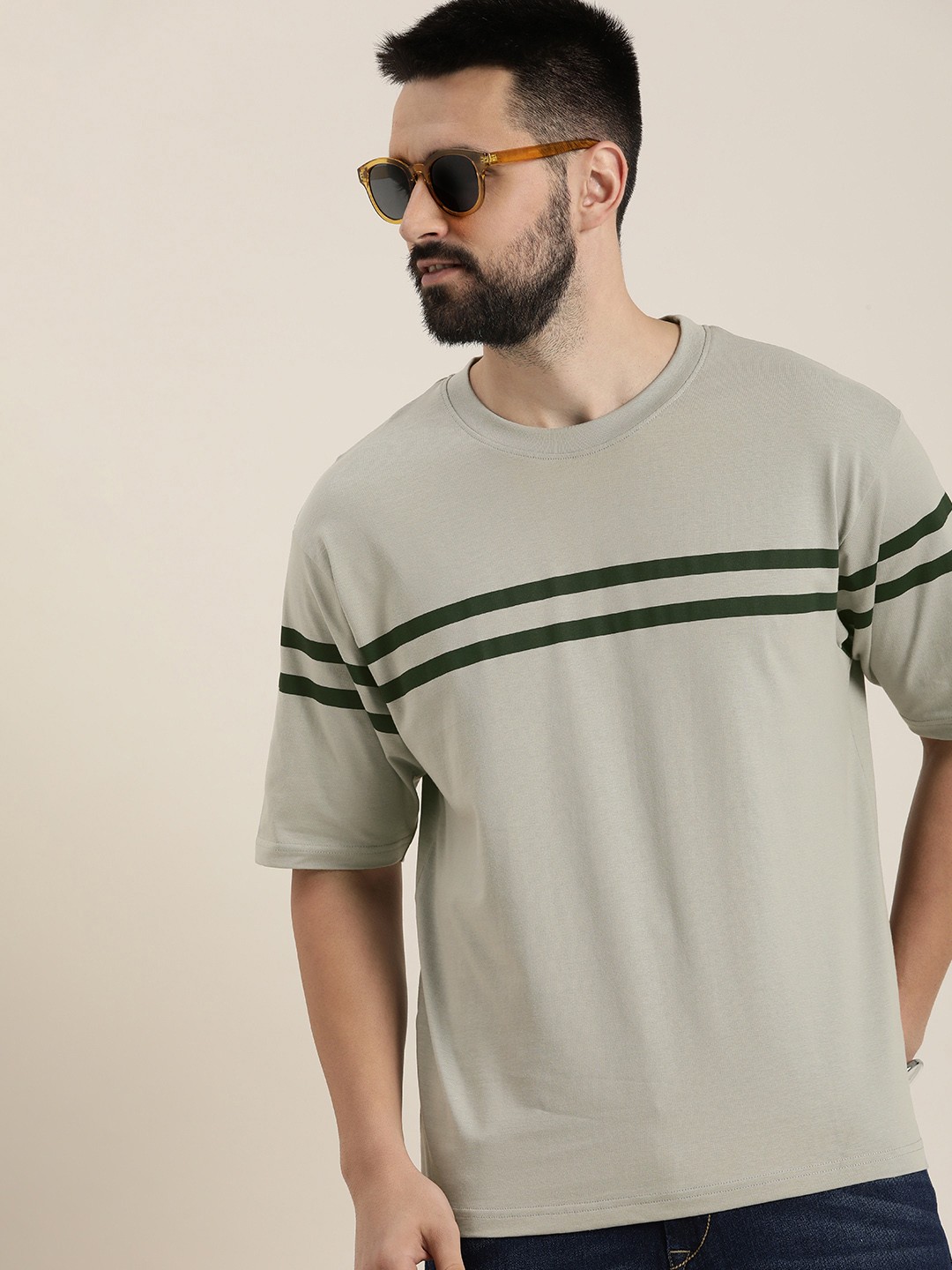 

DILLINGER Men Striped Oversized T-shirt, Grey