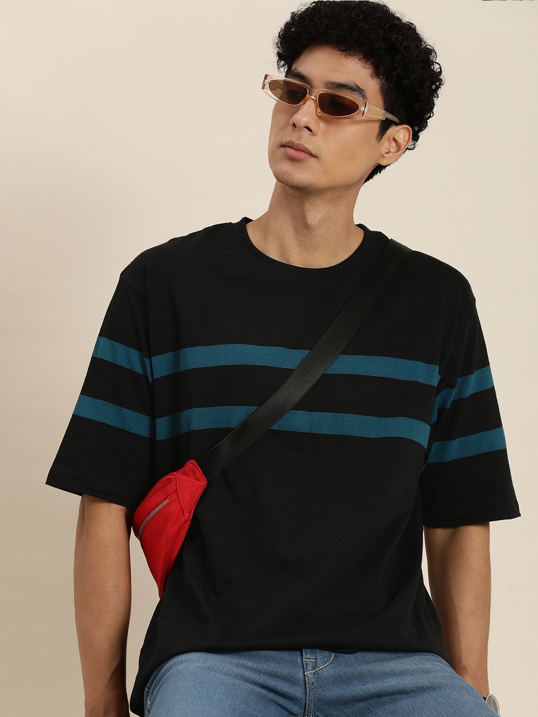 

DILLINGER Men Striped Oversized T-shirt, Black