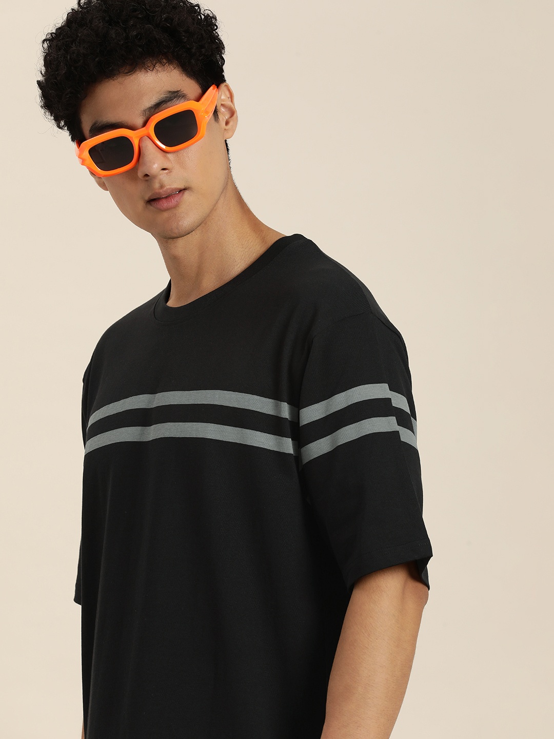 

DILLINGER Men Striped Oversized T-shirt, Black